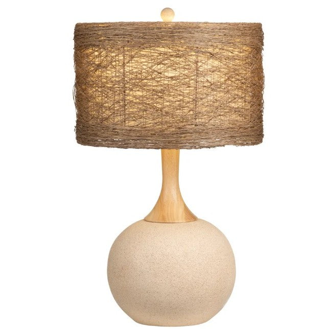 Rattan and Cream Table Lamp 29.5"H