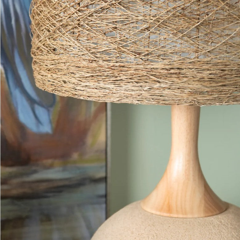 Rattan and Cream Table Lamp 29.5"H
