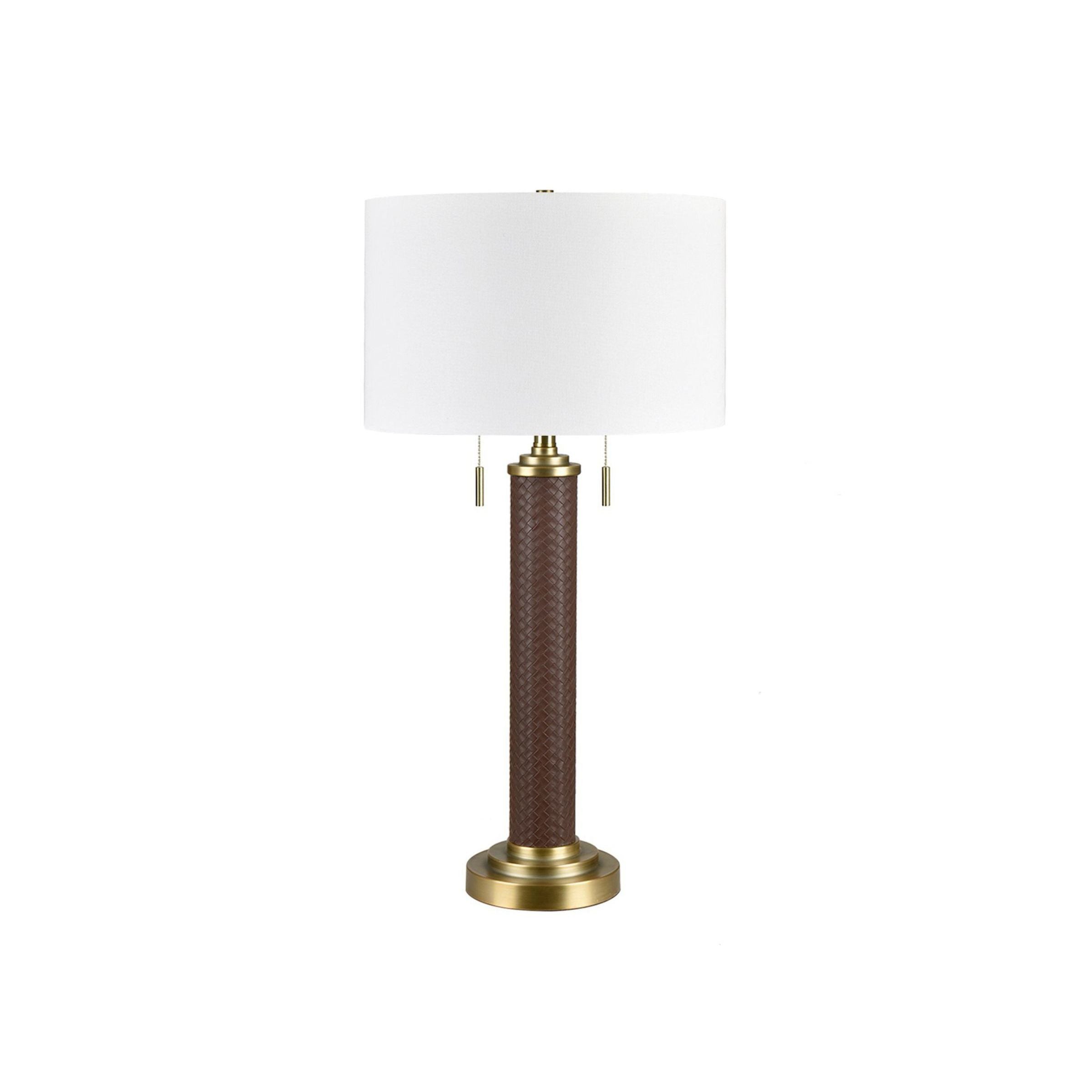 Brown Leather Column Table Lamp 32.5"H