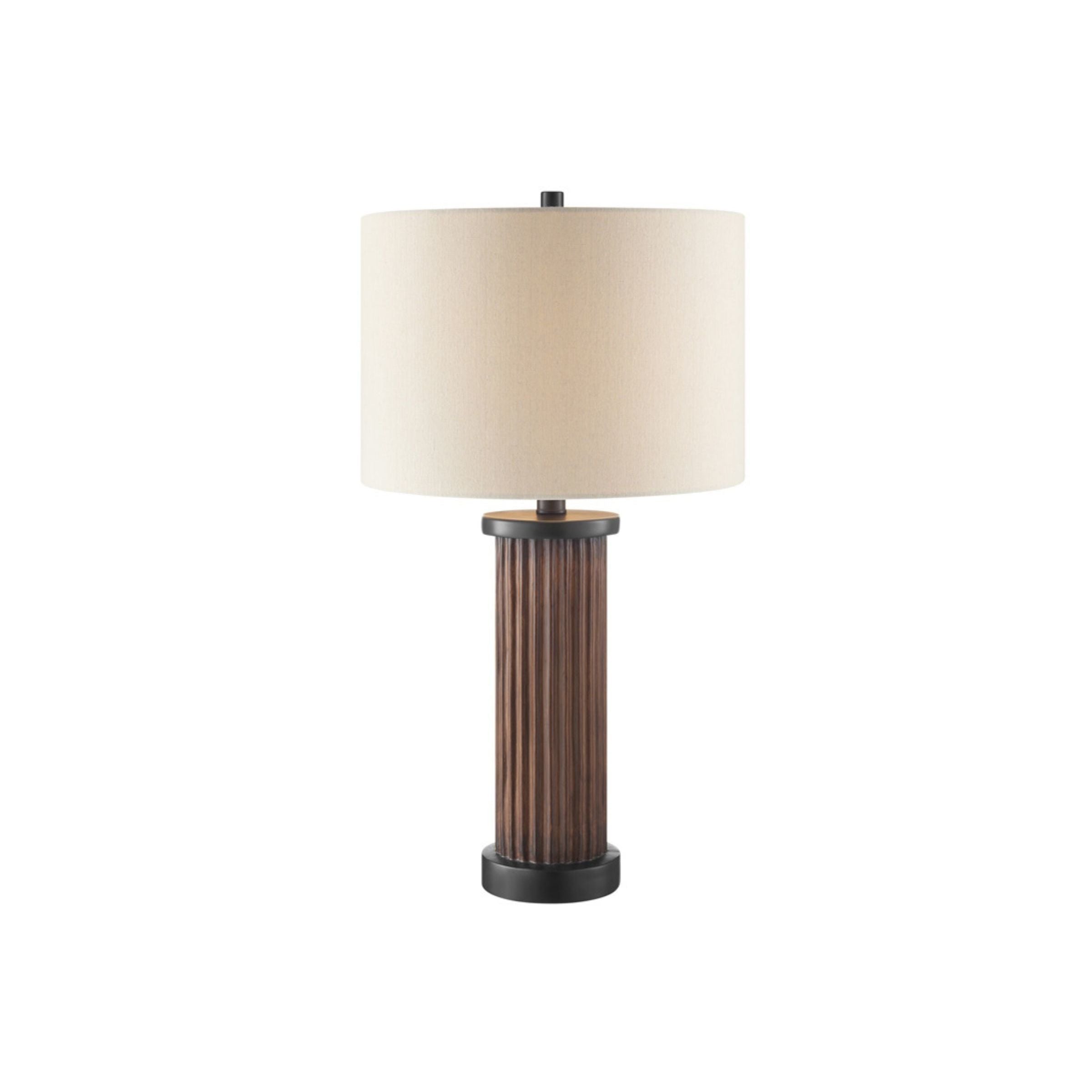 Brown Faux Wood Column Table Lamp 29.5"H