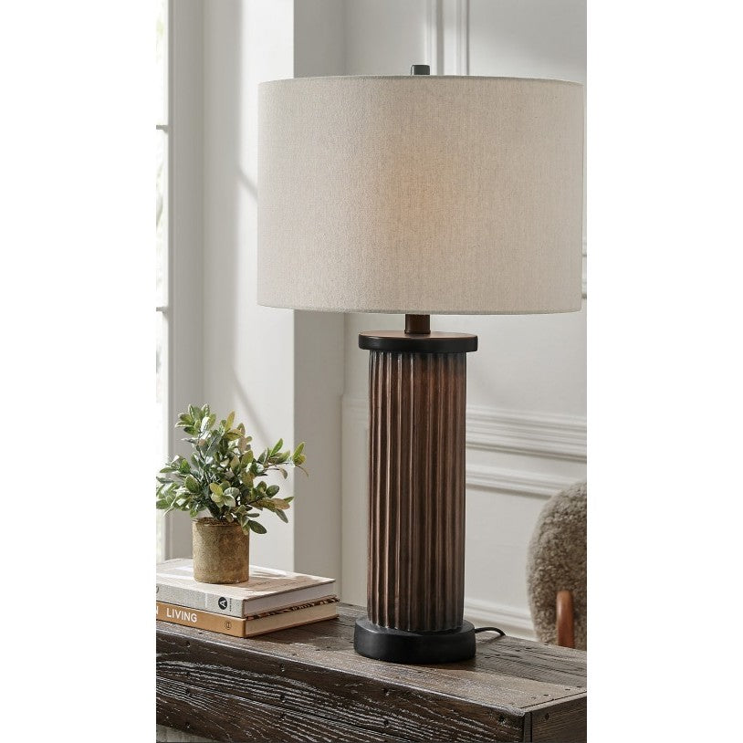 Brown Faux Wood Column Table Lamp 29.5"H