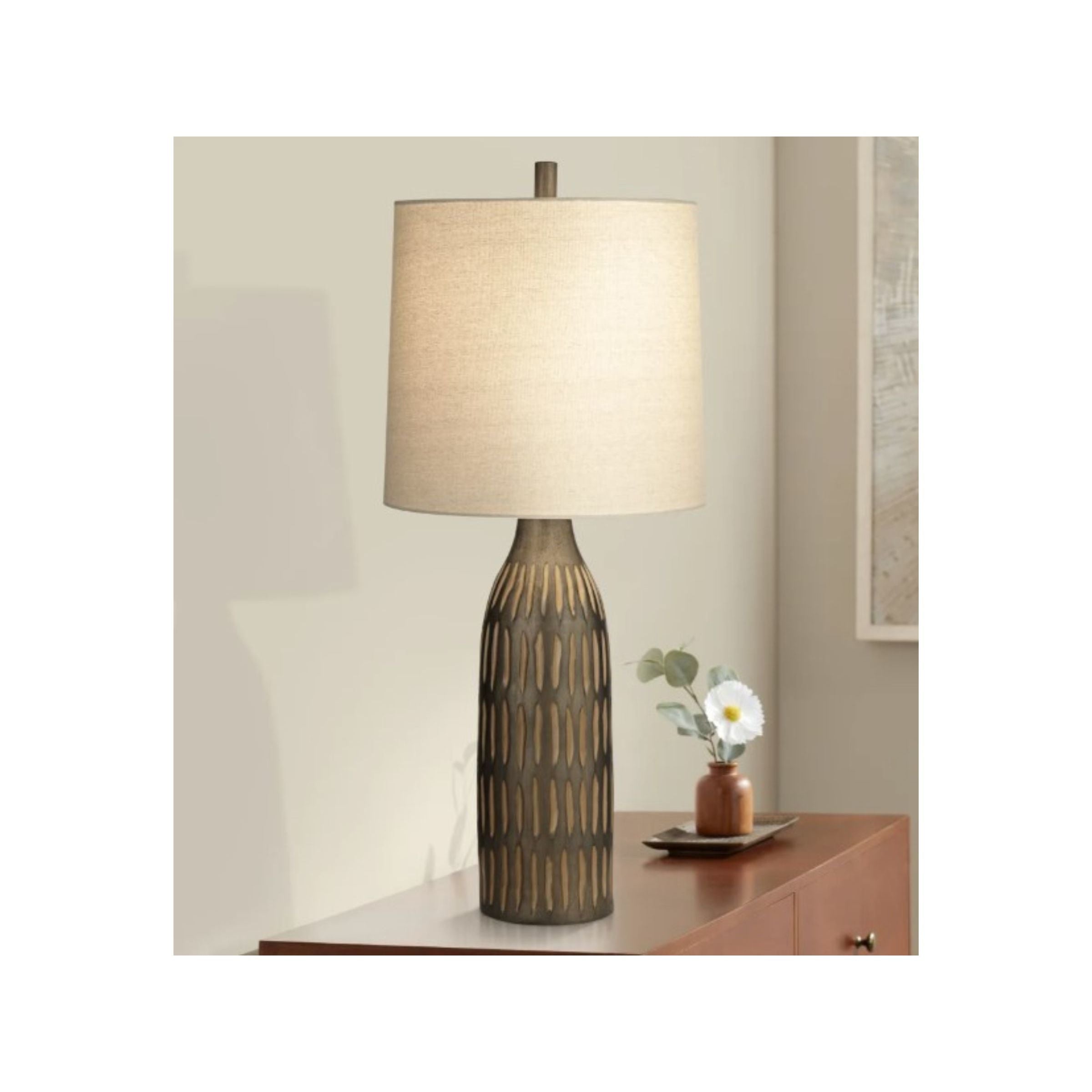 Espresso Carved Table Lamp 33"H