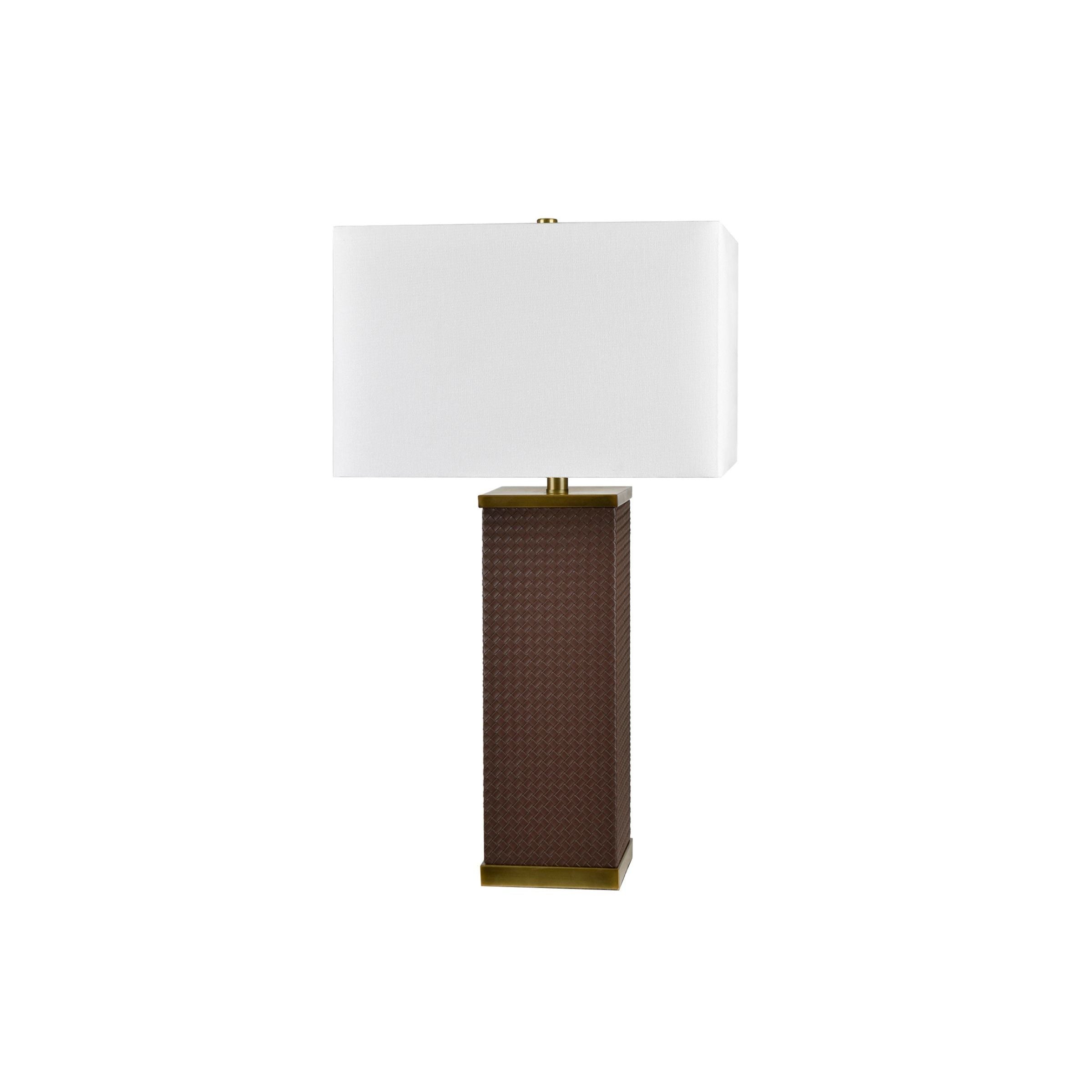 Brown Leather Rectangle Table Lamp 31"H