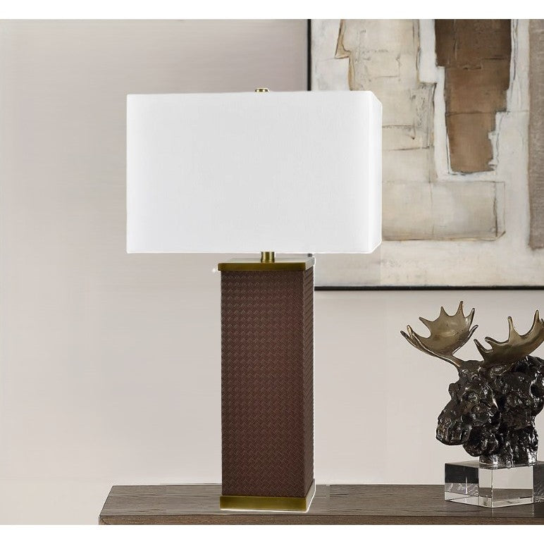 Brown Leather Rectangle Table Lamp 31"H