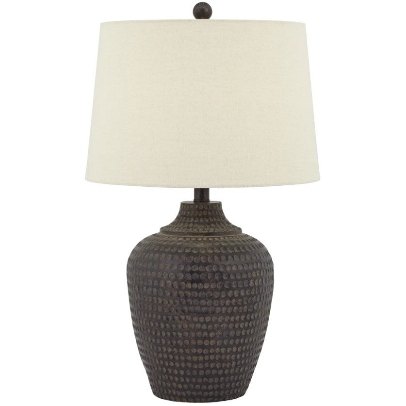Brown Faux Wood Hammered Look Table Lamp 25.5"H