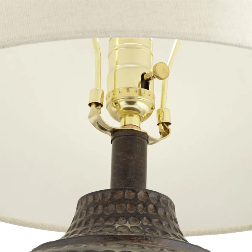 Brown Faux Wood Hammered Look Table Lamp 25.5"H