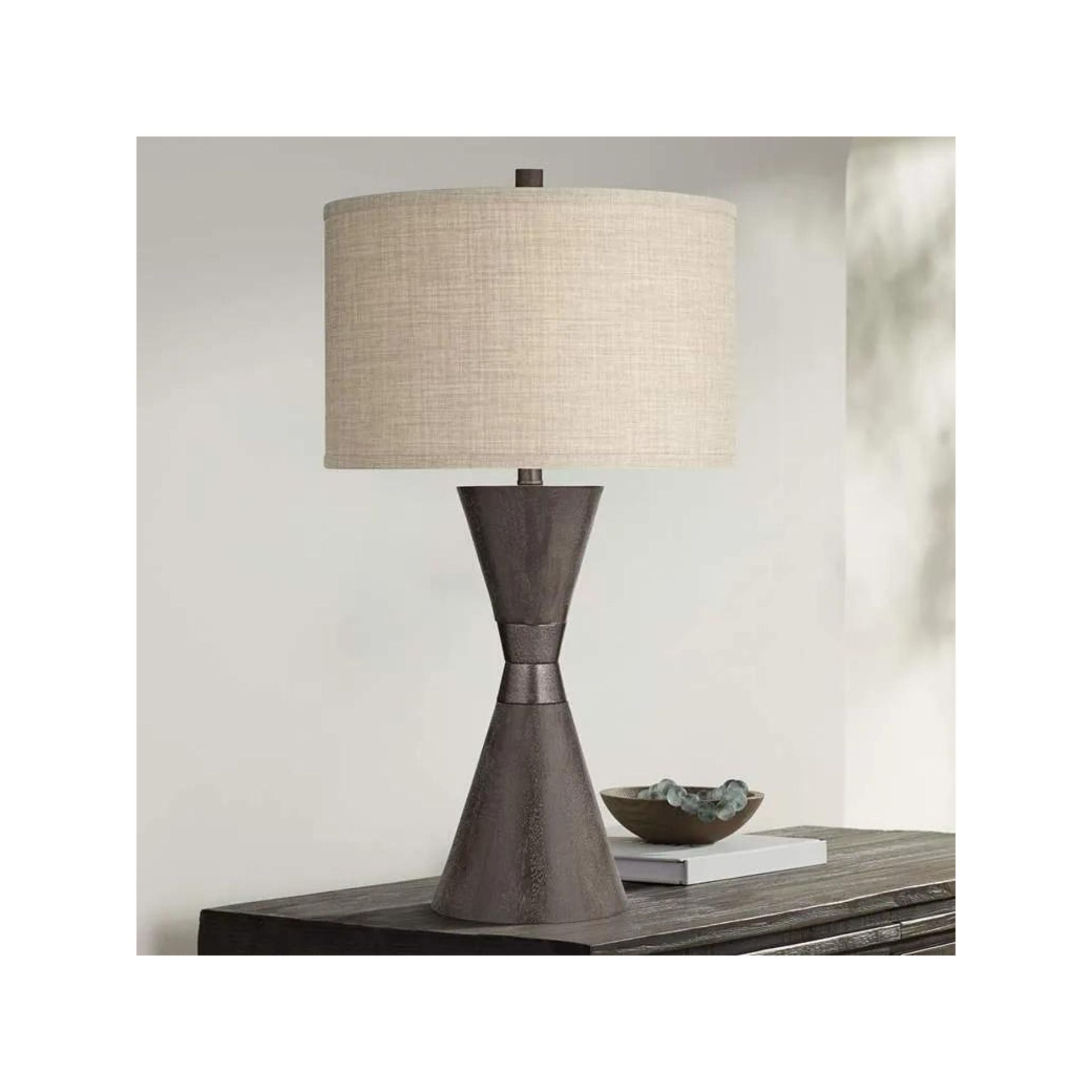 Double Brown Cone with Metal Band Table Lamp 29.5"H