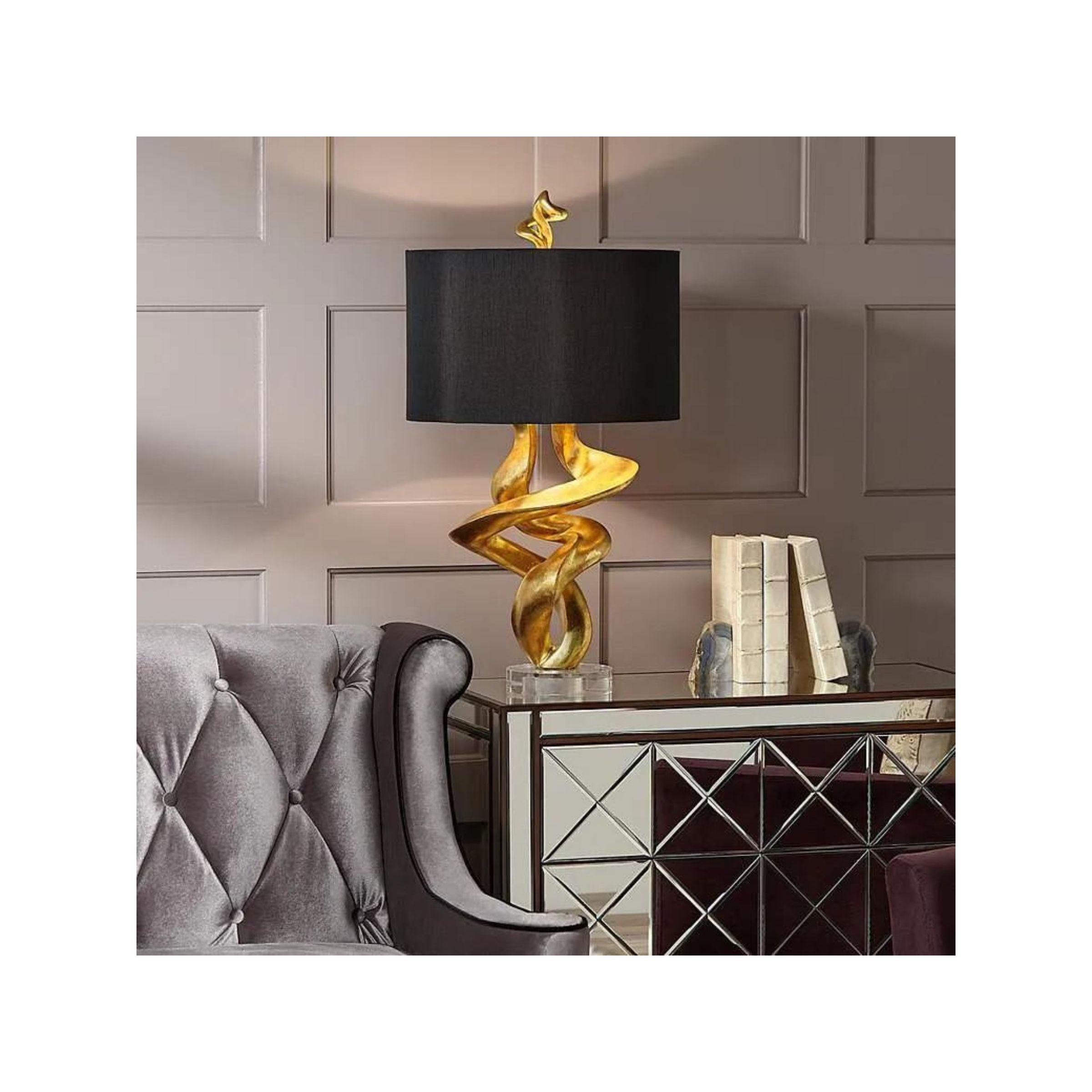 Gold Leaf Twist with Black Shade Table Lamp 33"H