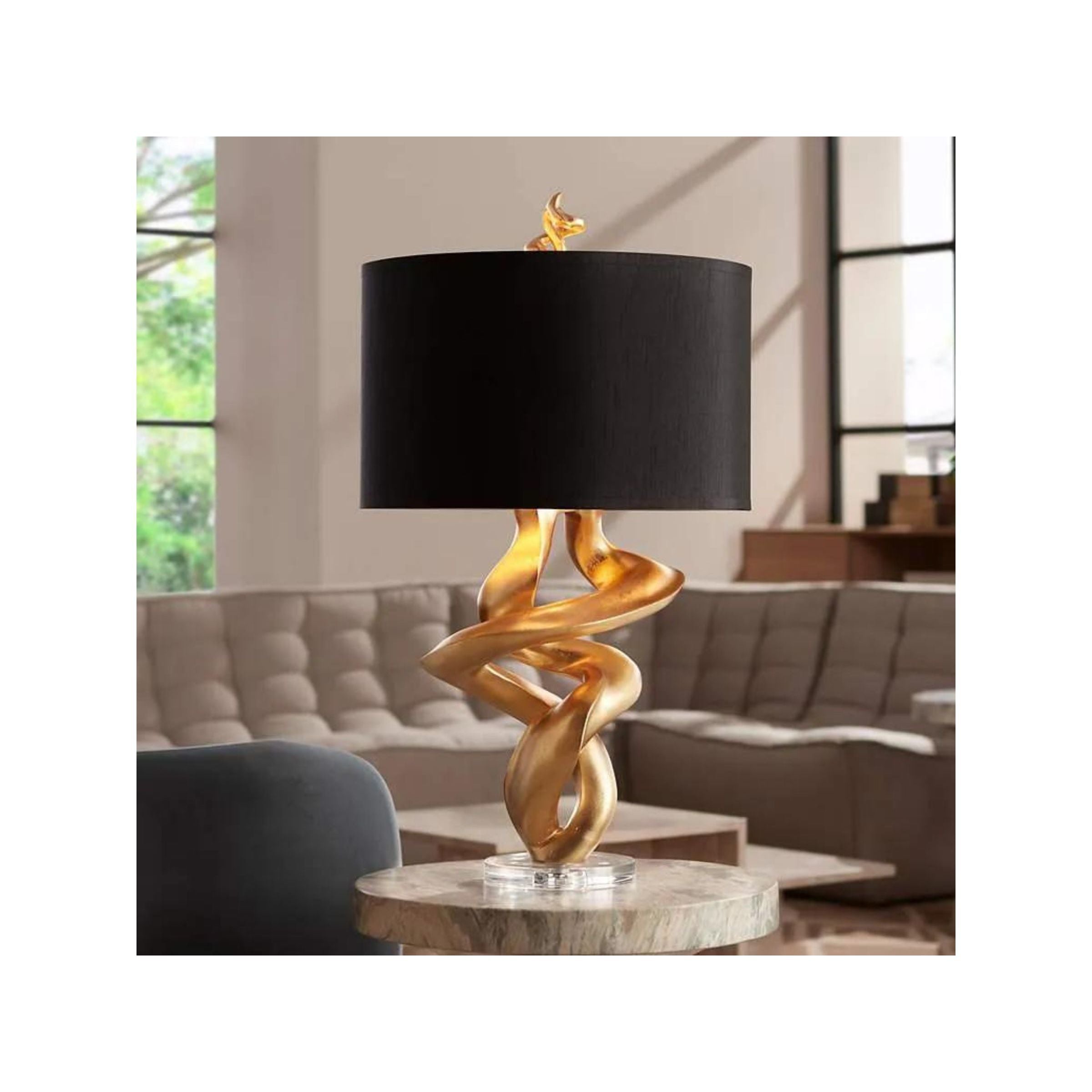 Gold Leaf Twist with Black Shade Table Lamp 33"H
