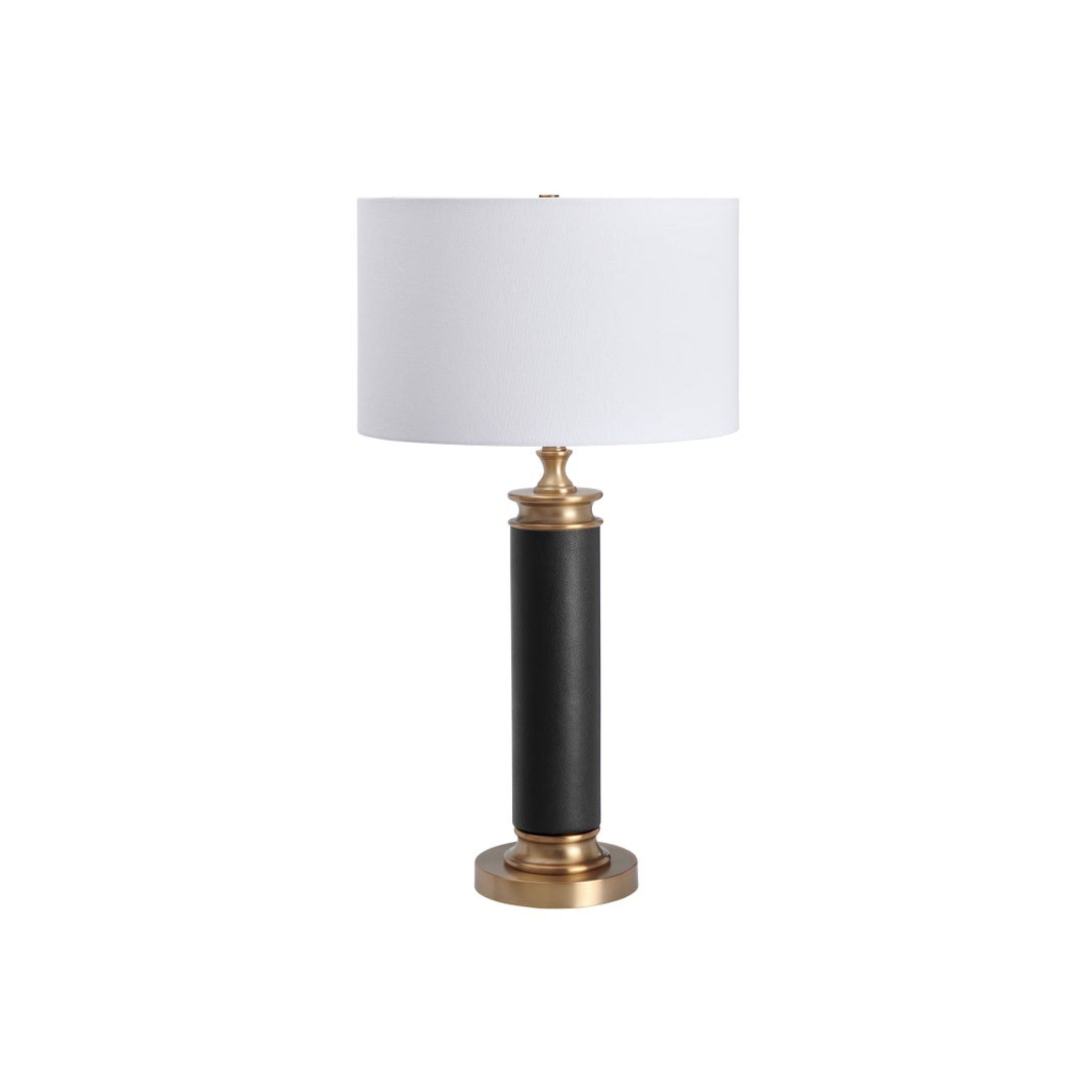 Black Leather Column Table Lamp 31"H