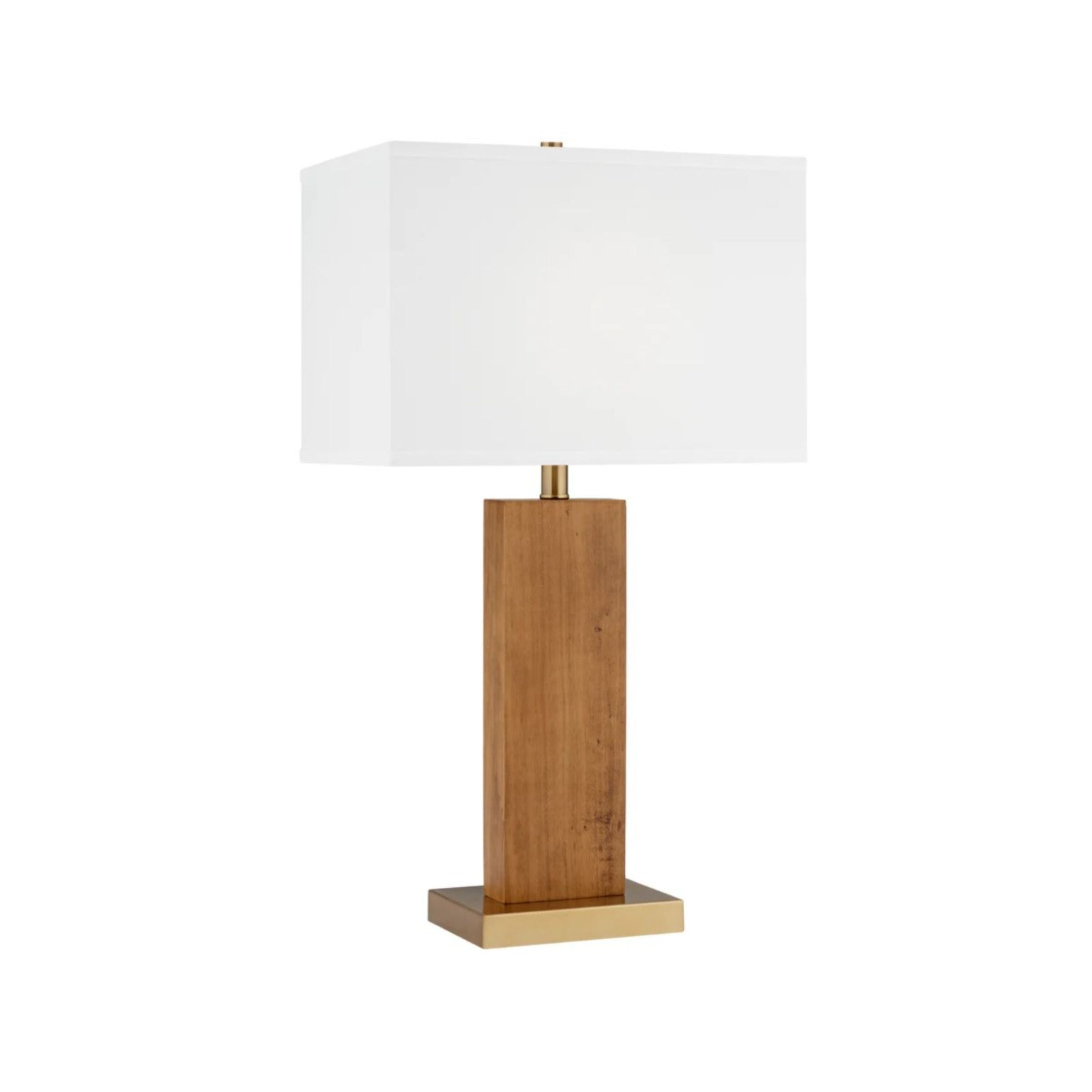 Wood and Brass Column USB Table Lamp 29"H