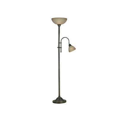 Bronze With Glass Shades and Reading Light Torchiere 72"H