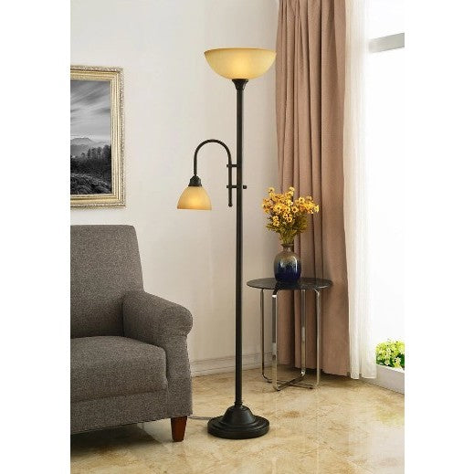 Bronze With Glass Shades and Reading Light Torchiere 72"H