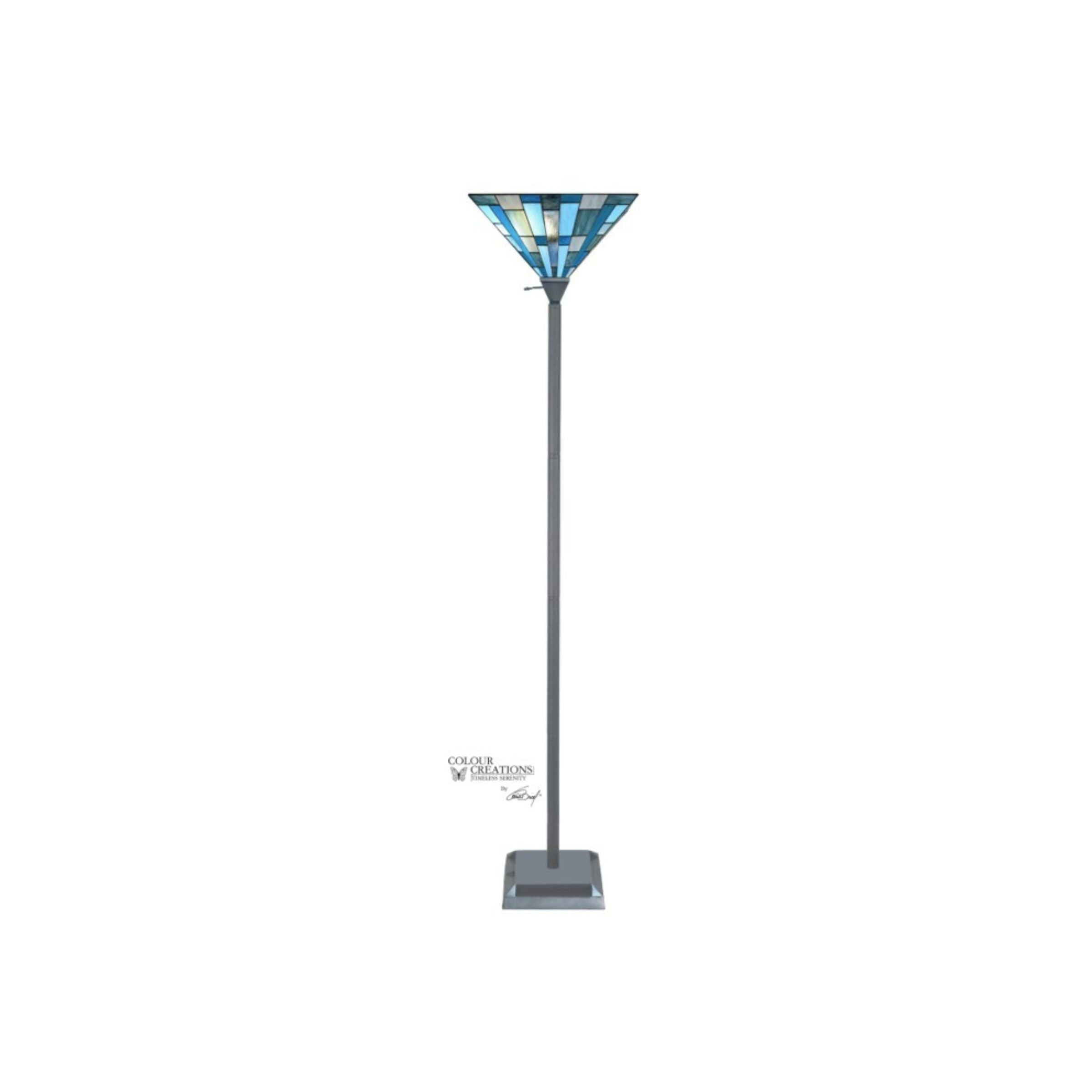 Blue Tiffany-Style Torchiere 72"H