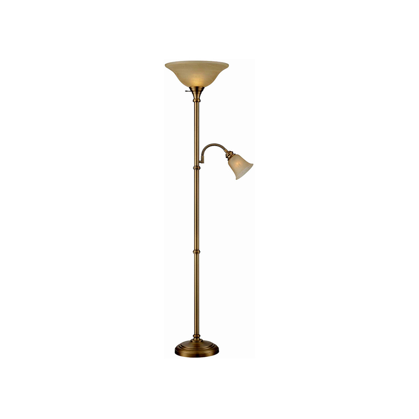 Henley Bronze With Amber Cloud Glass Torchiere and Reading Light 72"H