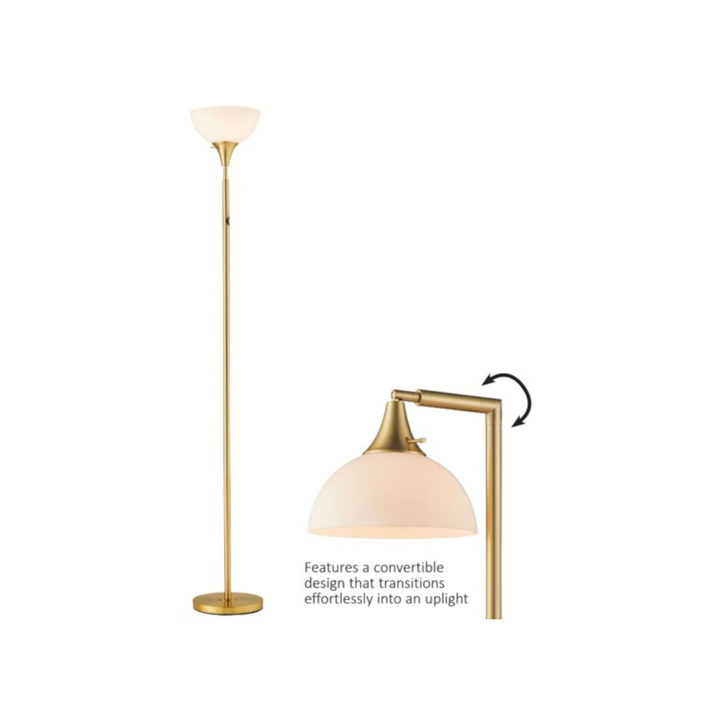 Antique Brass Adjustable Torchiere Floor Lamp 70"H