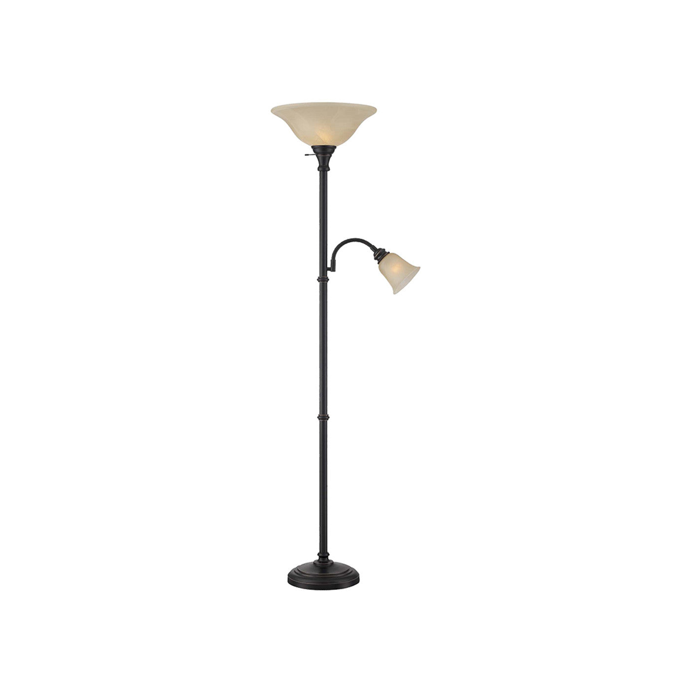 Bronze Metal With Cloud Glass Torchiere Lamp and Reading Light 72"H