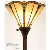 Simon Green and Amber Tiffany-Style Glass Torchiere 71"H