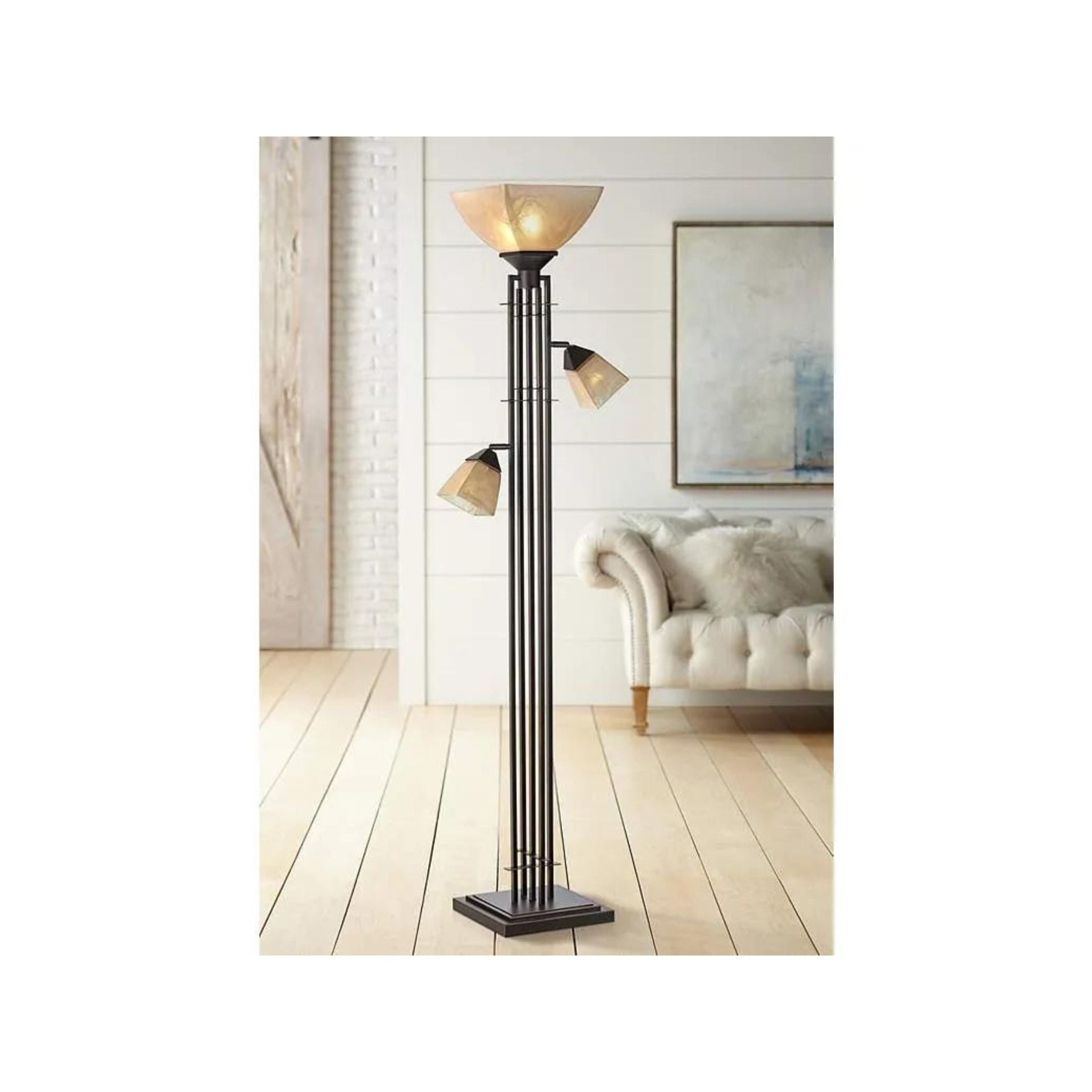 Metal Architectural Lines With 2 Reading Lights Torchiere 72"H