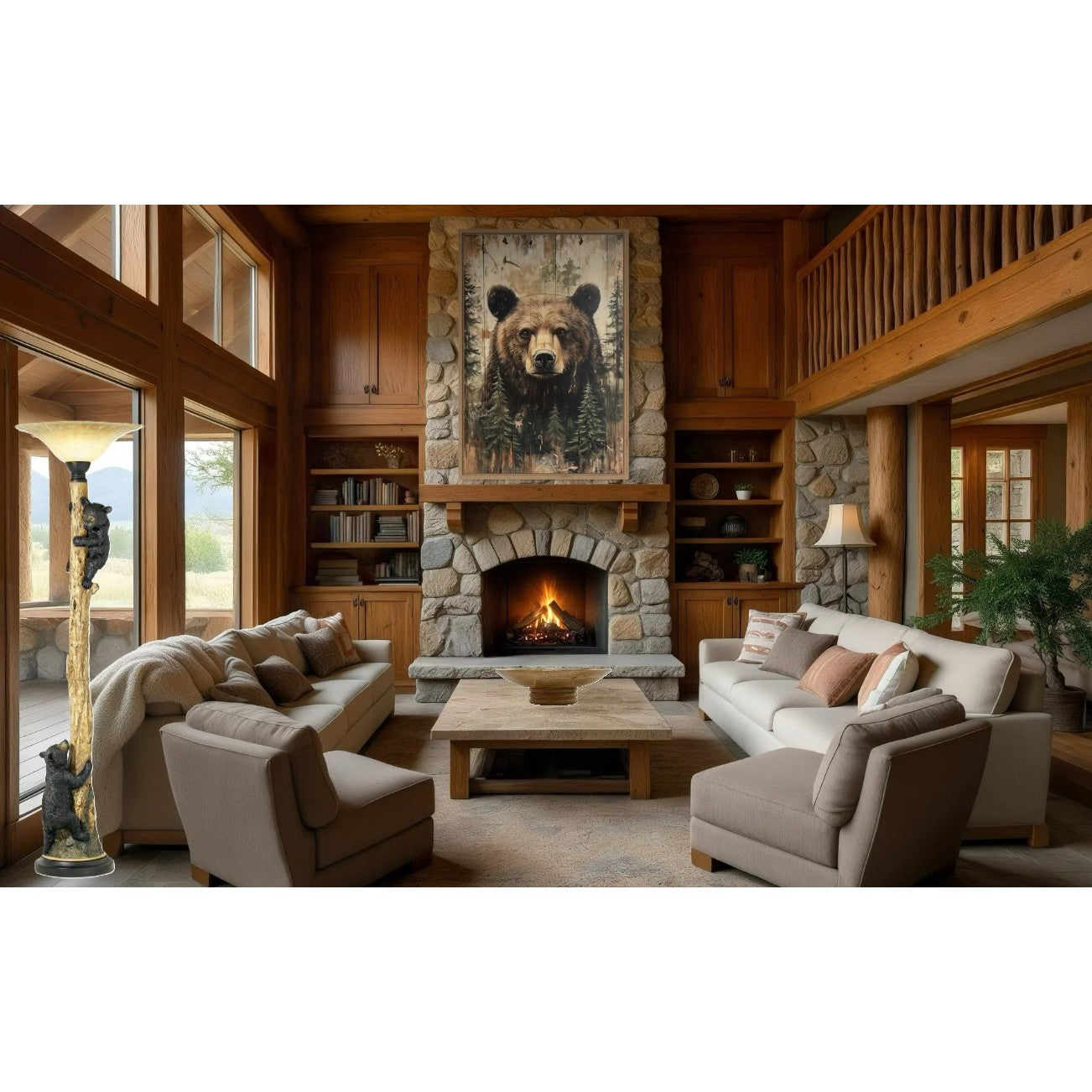 Ascending Bear Cubs Torchiere 70"H