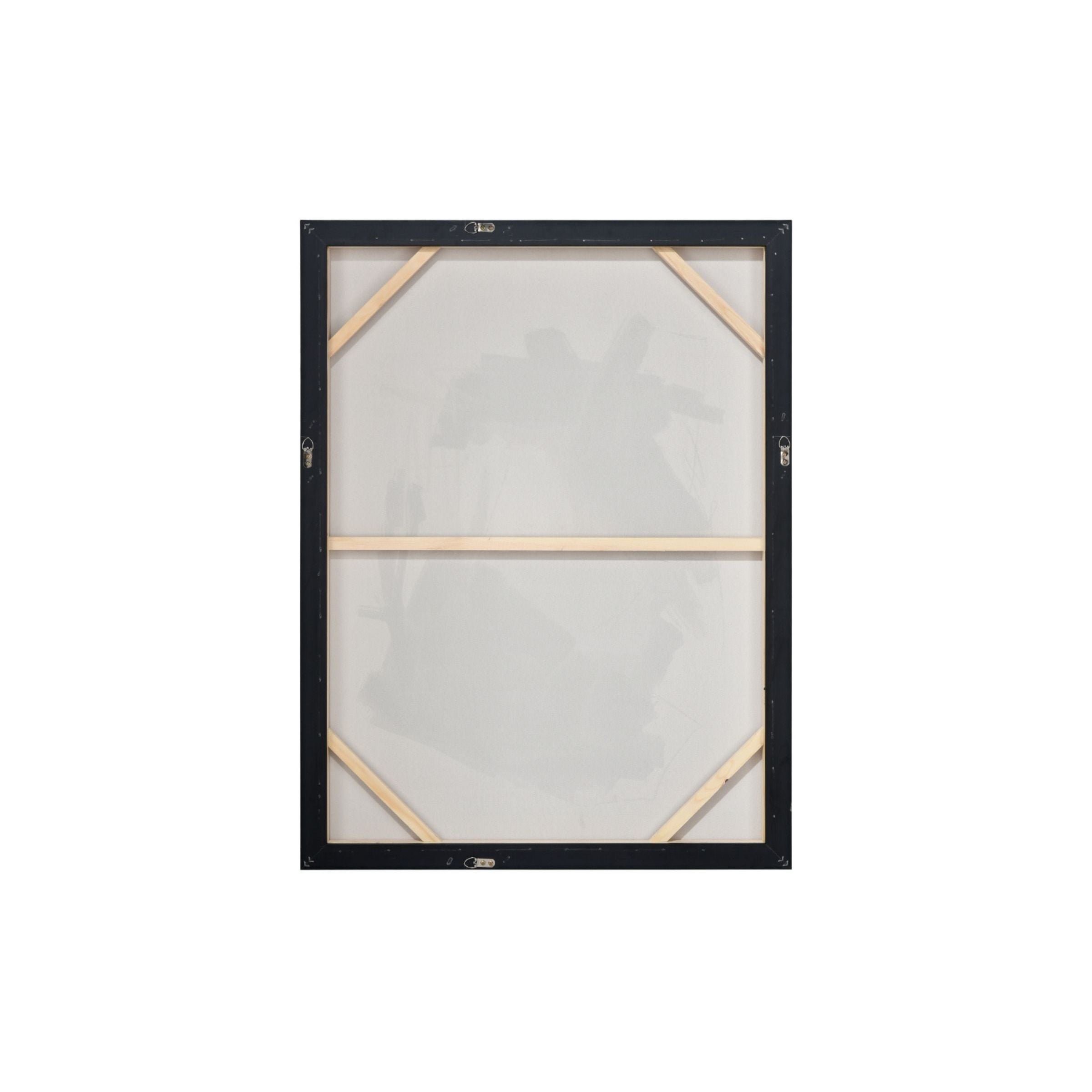 Back of a framed canvas with visible wooden supports.
