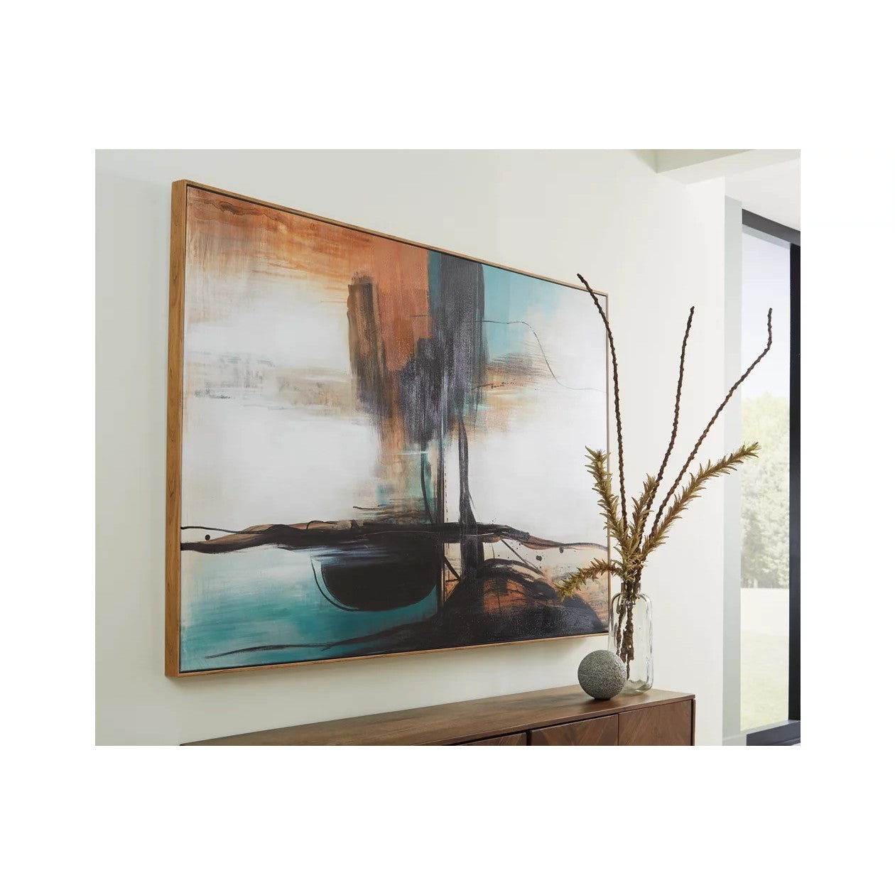 Motion Teal, Orange, and Black Framed Canvas 47"W x 71"H