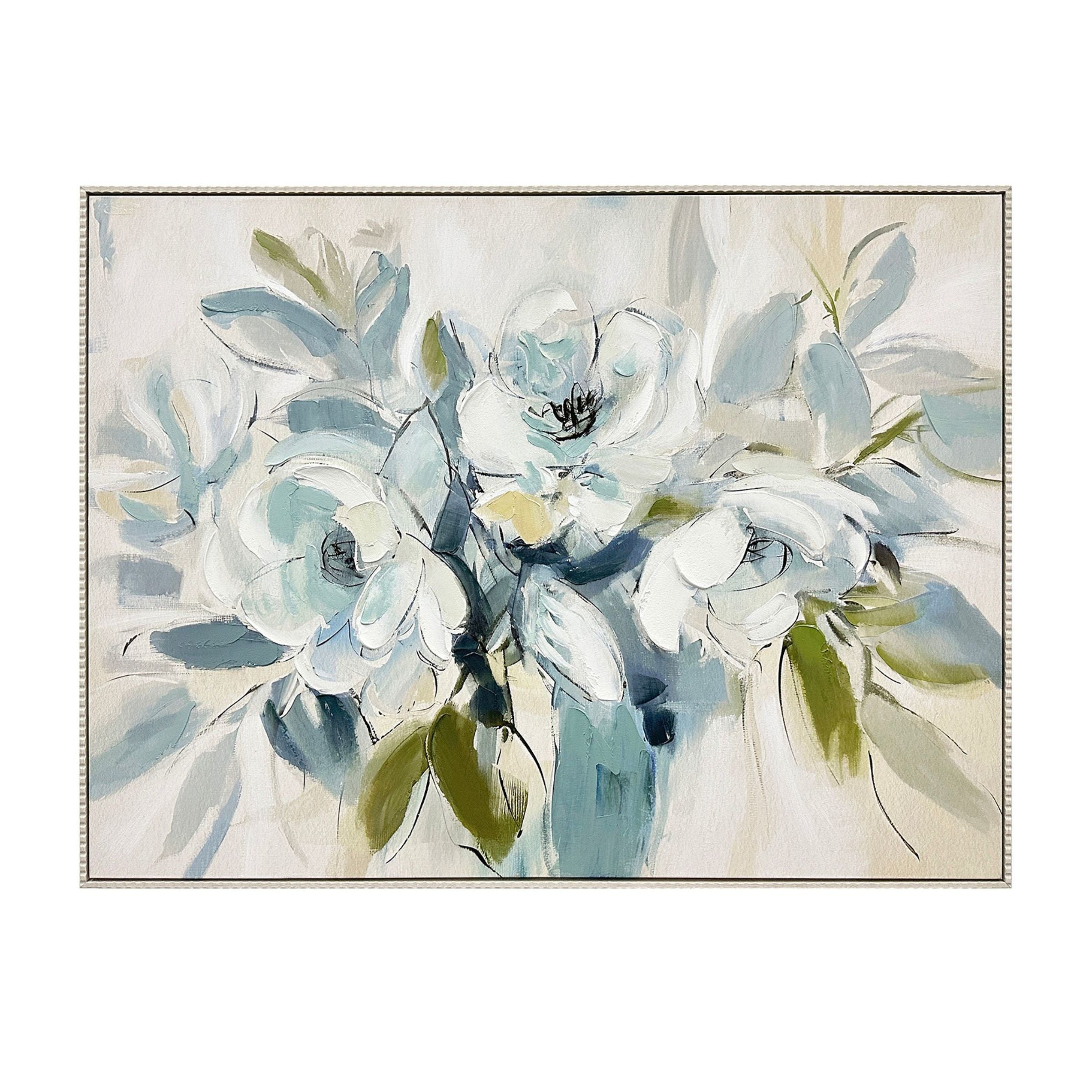 Blue Floral Hand Painted Art 48"W x 36"H