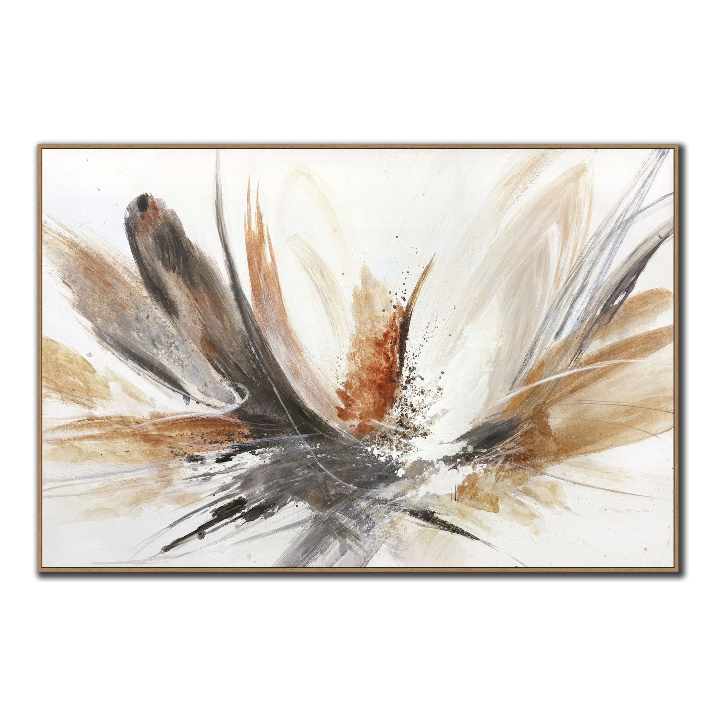 Brown, Black, and Rust Abstract Hand Embellished Framed Canvas 60"W x 40"H