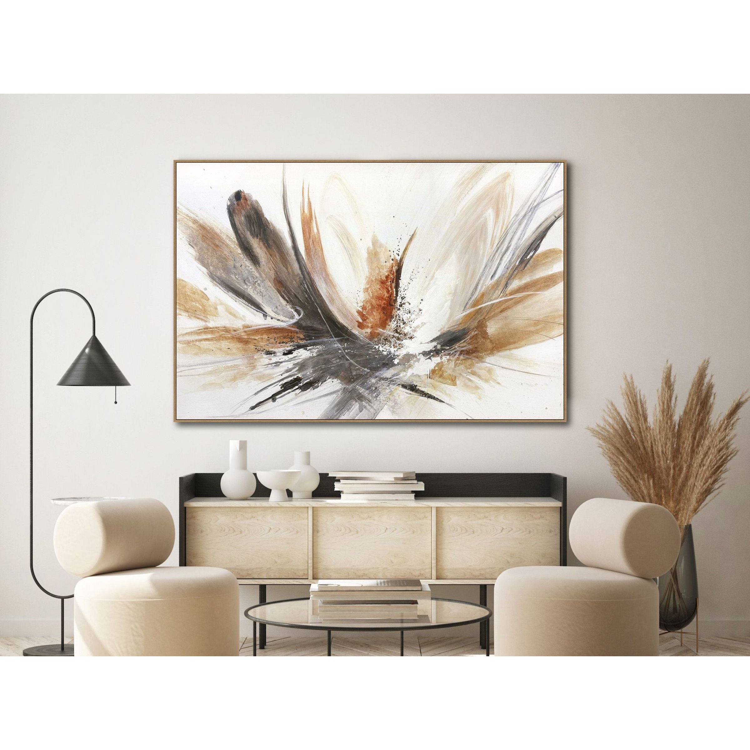 Brown, Black, and Rust Abstract Hand Embellished Framed Canvas 60"W x 40"H
