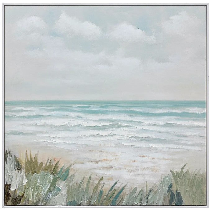 Seaside Textured Hand Painted Framed Canvas 39"W x 39"H
