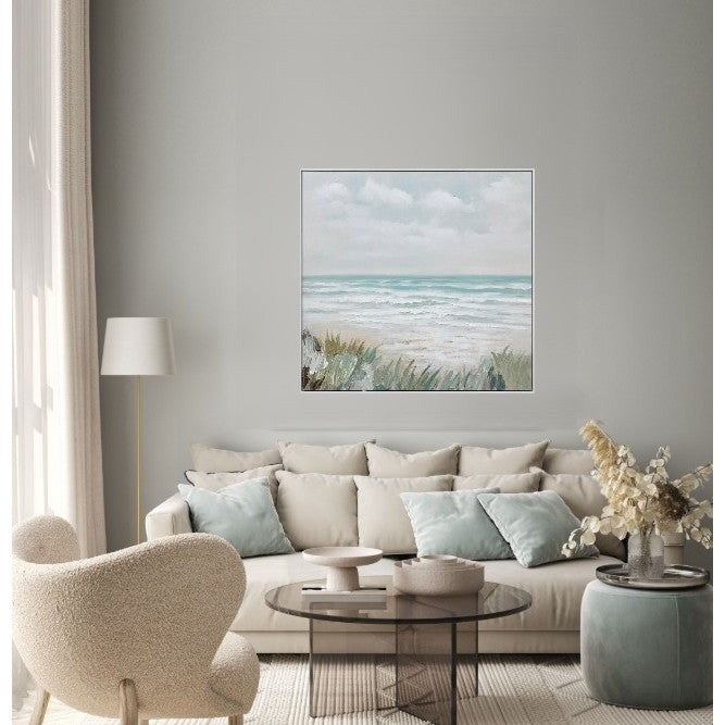 Seaside Textured Hand Painted Framed Canvas 39"W x 39"H