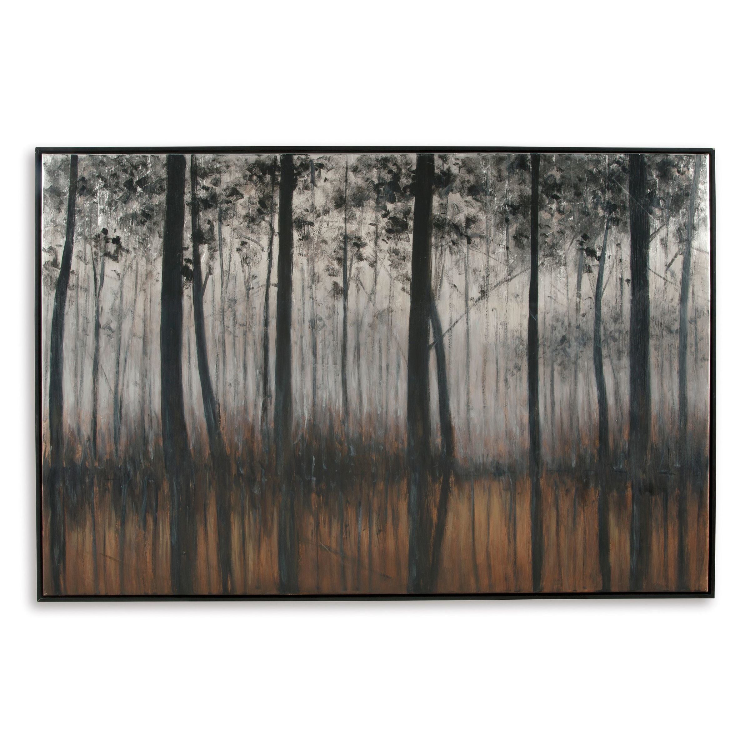 Black, Silver, and Orange Tree Framed Painting 72"W x 48"H