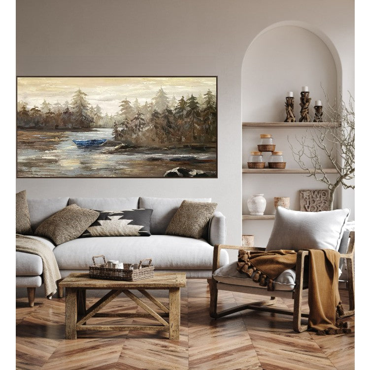 Lakeside Hand Painted Framed Canvas 60"W x 30"H