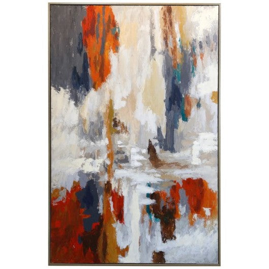 Orange, Blue, and Cream Abstract Hand Painted Canvas Art 56"W x 86"H