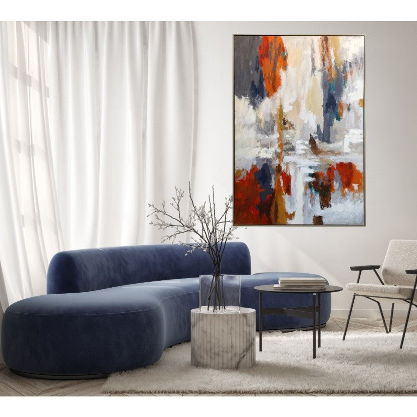Orange, Blue, and Cream Abstract Hand Painted Canvas Art 56"W x 86"H