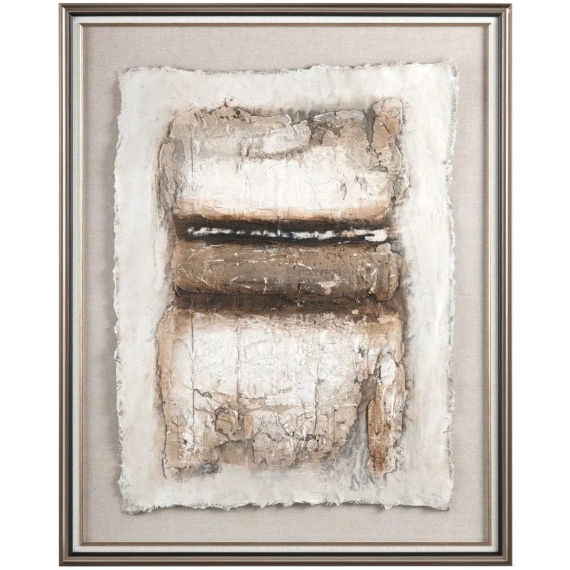 Brown and Cream Abstract Framed Canvas 40"W x 50"H