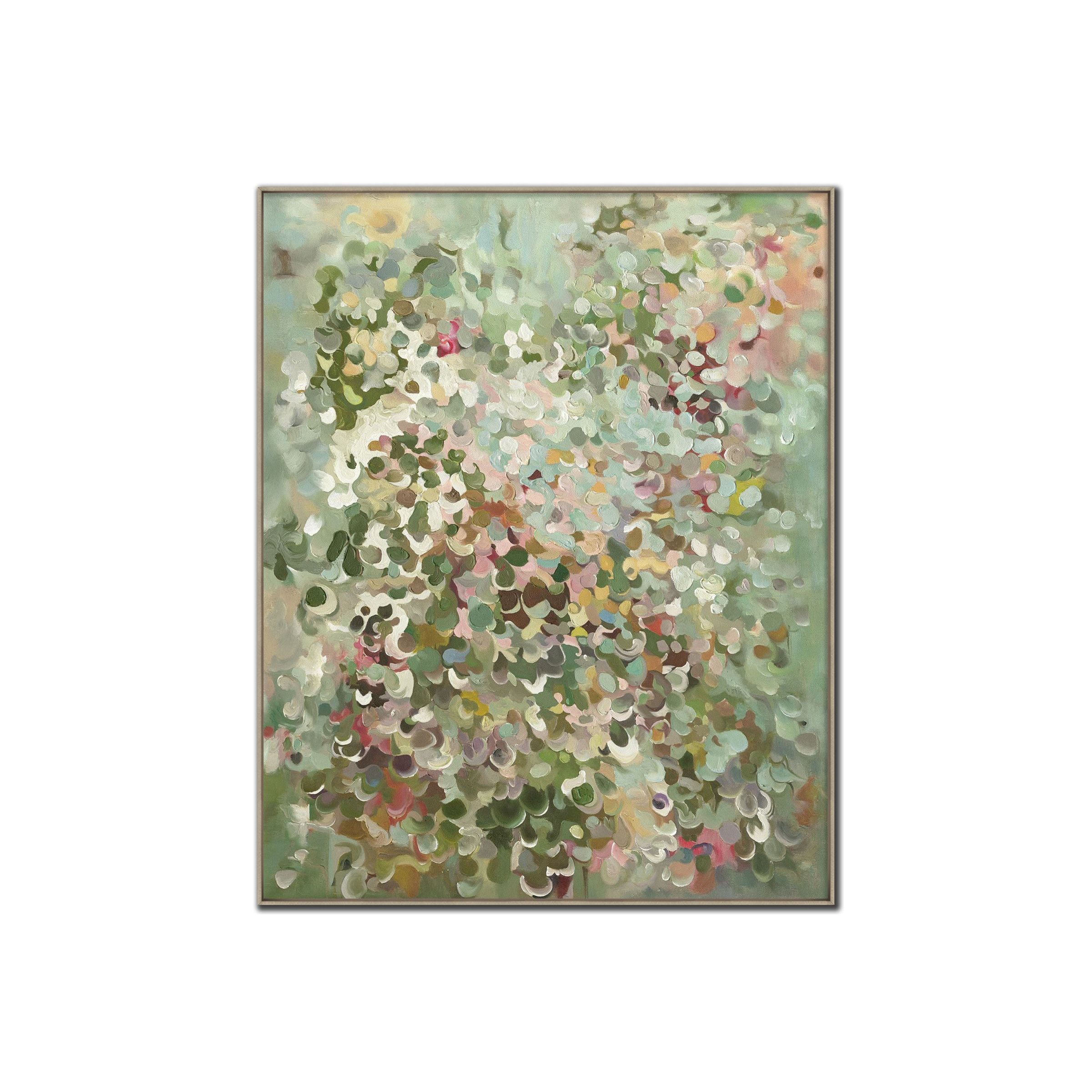 Green Confetti Hand Embellished Framed Canvas 40"W x 50"H