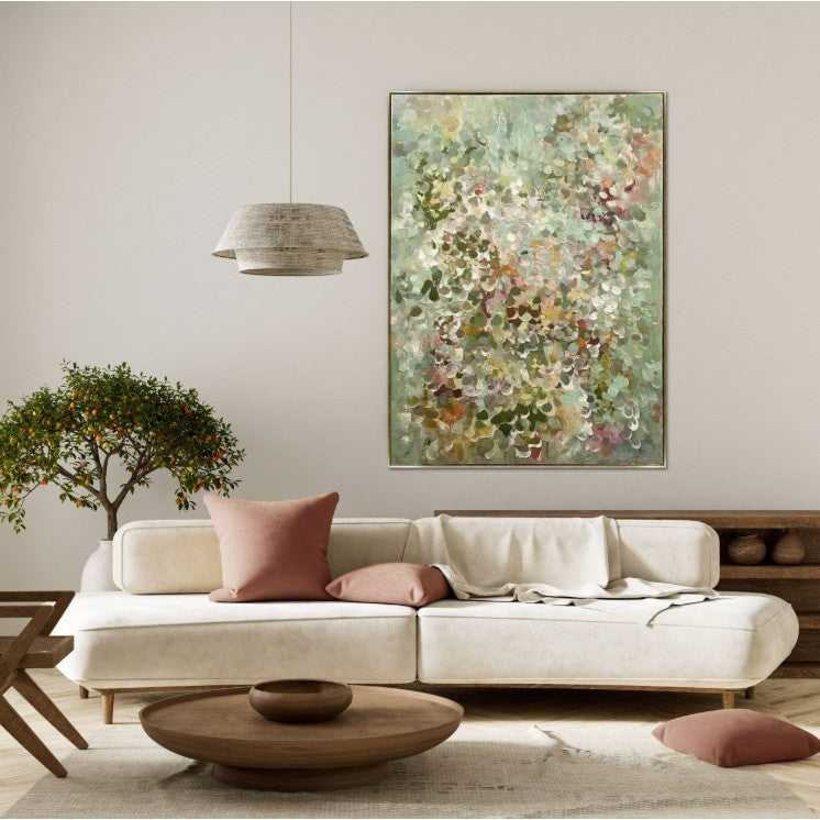 Green Confetti Hand Embellished Framed Canvas 40"W x 50"H