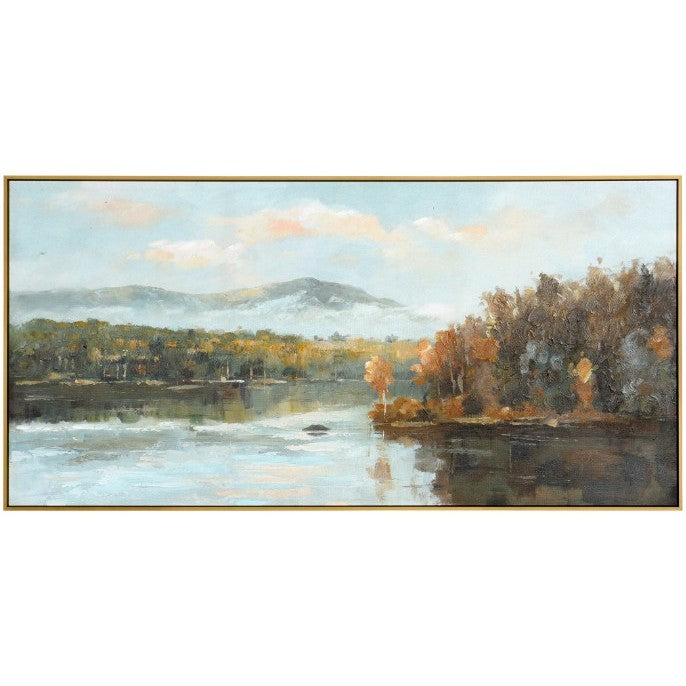 Fall Trees By The Lake Framed Canvas 48"W x 24"H