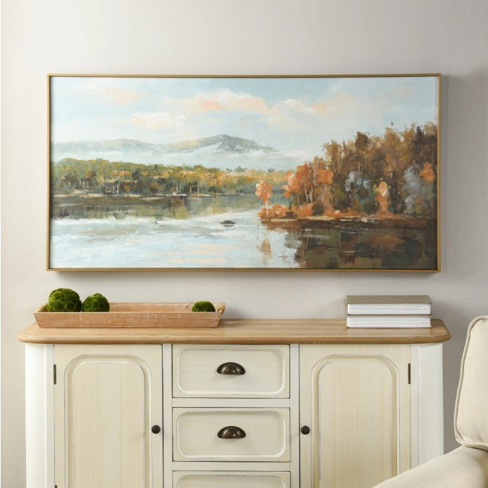 Fall Trees By The Lake Framed Canvas 48"W x 24"H