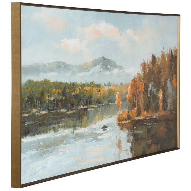 Fall Trees By The Lake Framed Canvas 48"W x 24"H