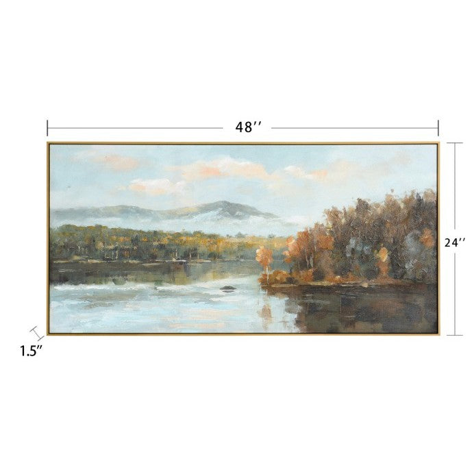 Fall Trees By The Lake Framed Canvas 48"W x 24"H