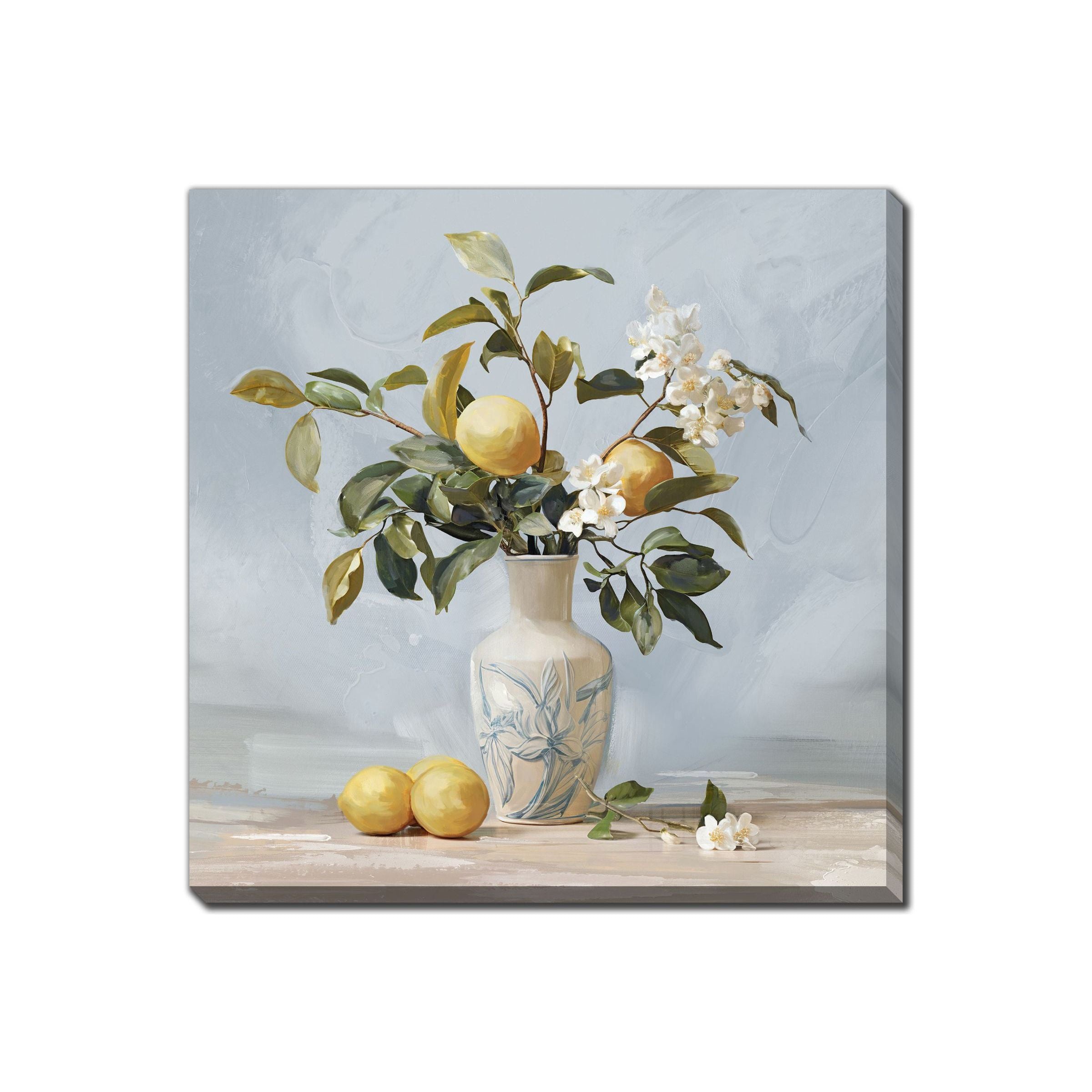 Lemon Floral I Hand Embellished Framed Canvas 32"W x 32"H