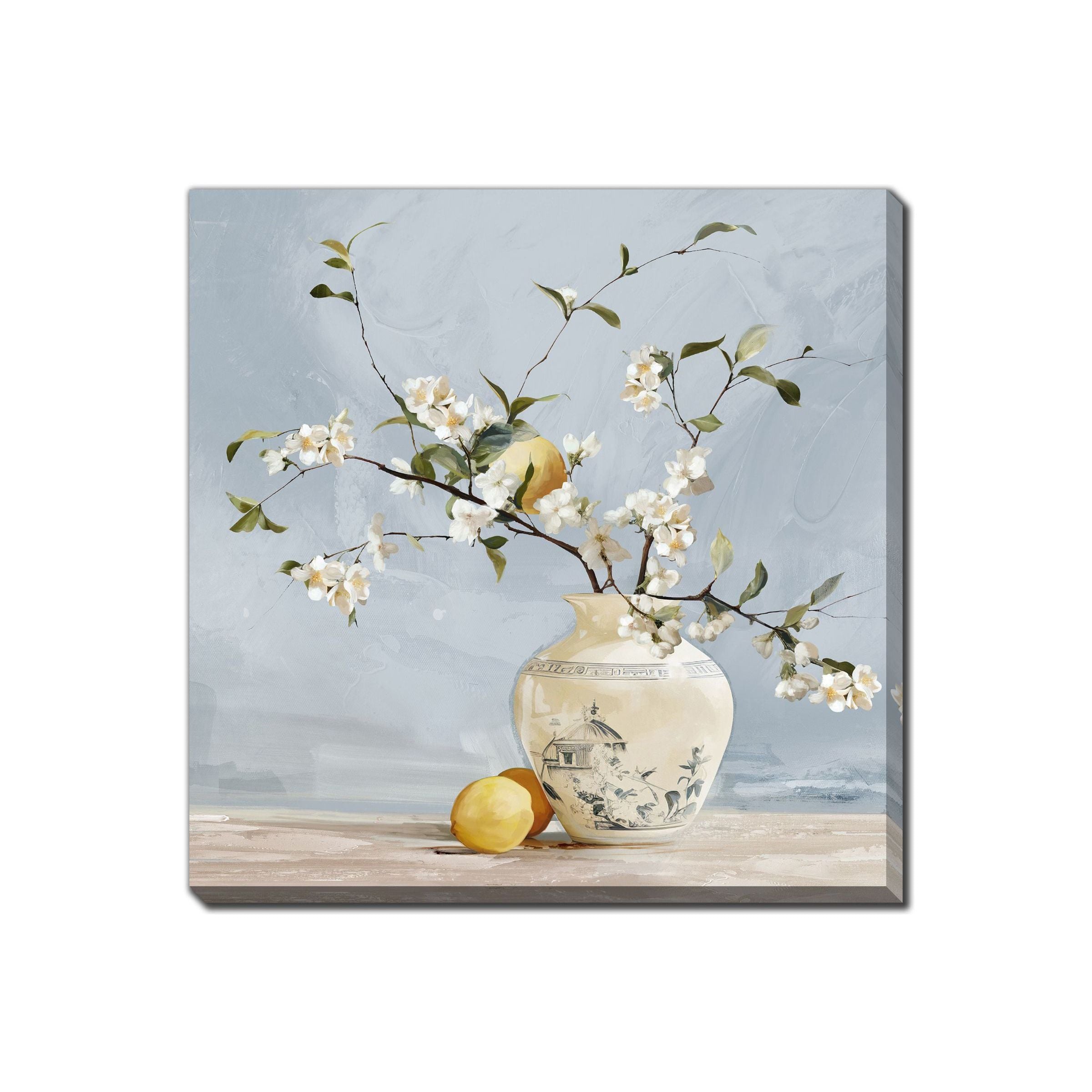 Lemon Floral II Hand Embellished Framed Canvas 32"W x 32"H