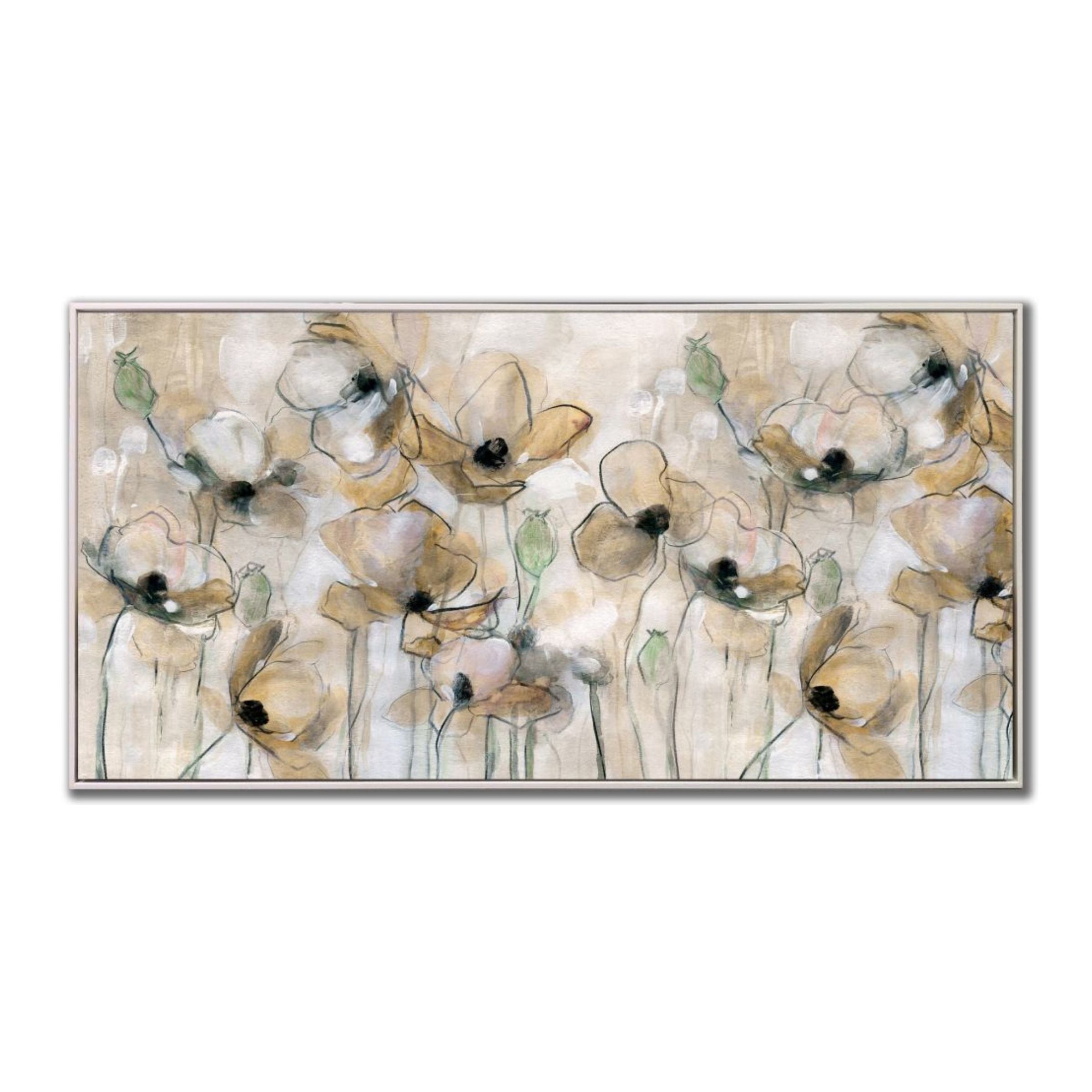 Neutral Poppies Hand Embellished Framed Canvas 40"W x 20"H