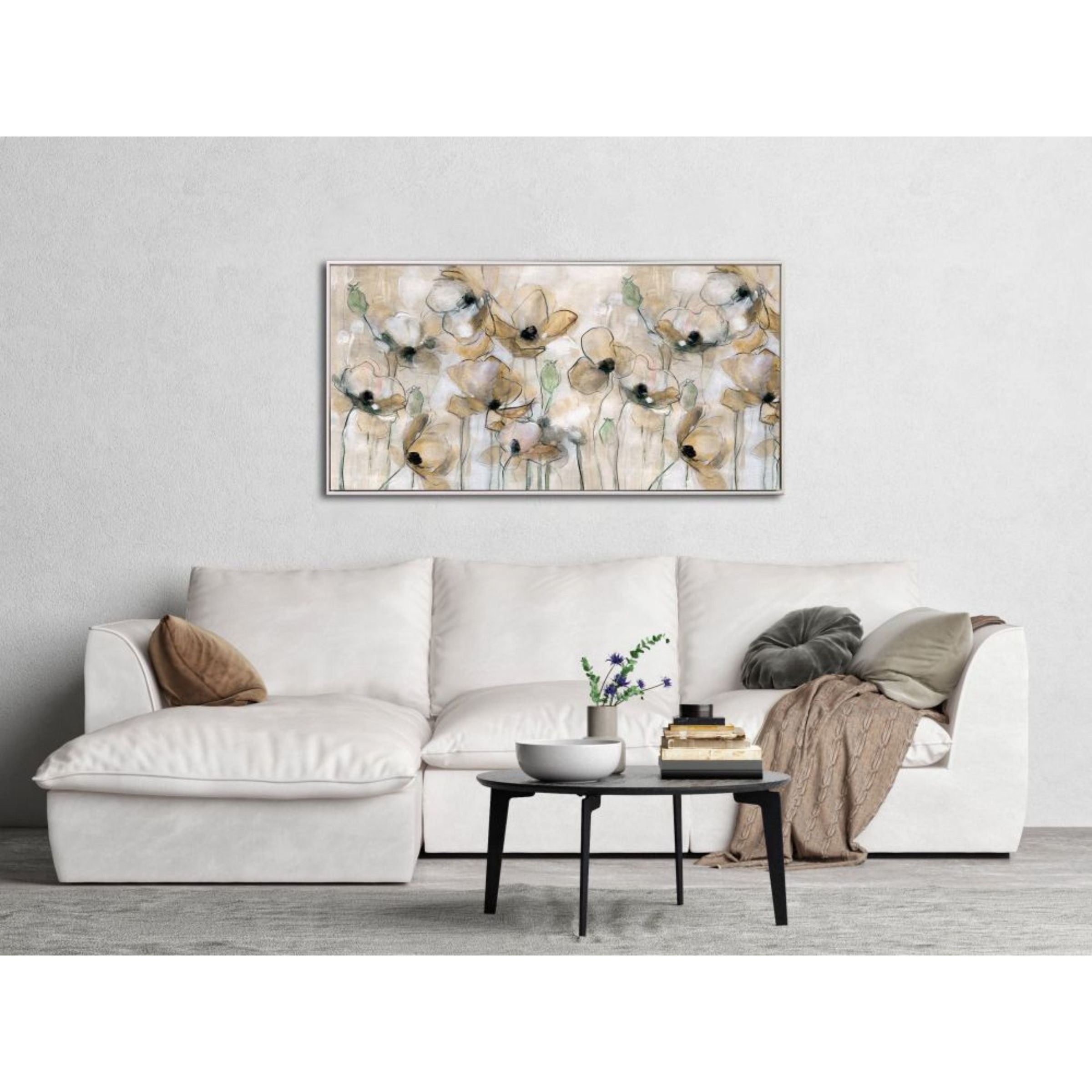 Neutral Poppies Hand Embellished Framed Canvas 40"W x 20"H