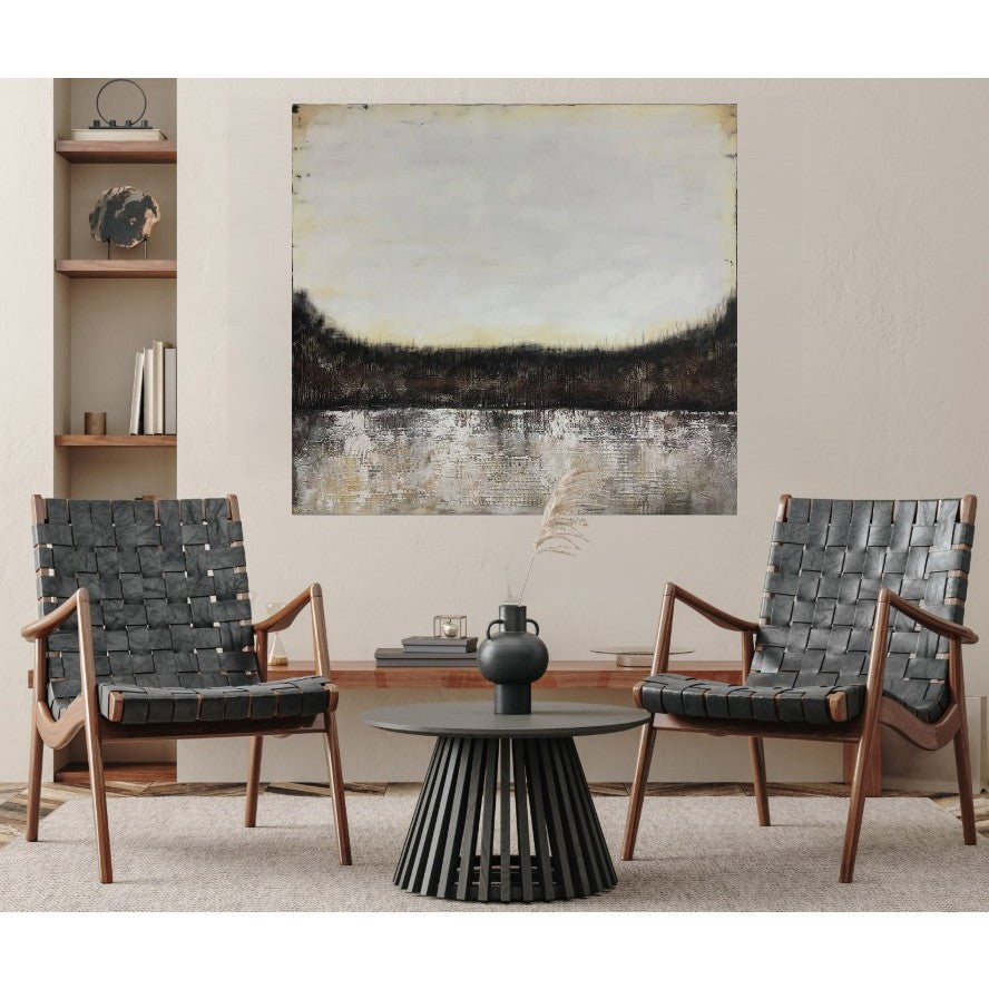 Black, White, and Cream Abstract Canvas Art 60"W x 60"H