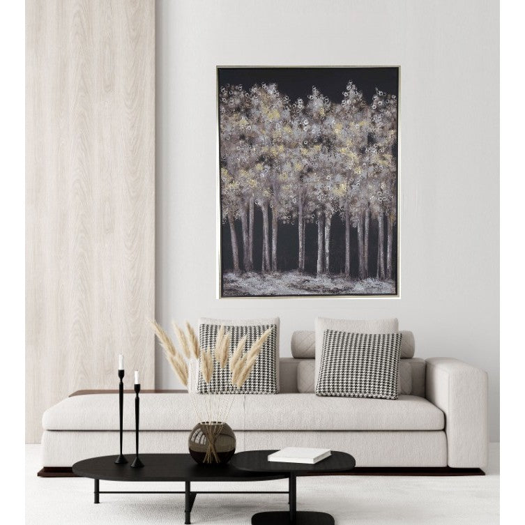 Silver and Gold Trees Framed Oil Painting 35.5"W x 47.25"H