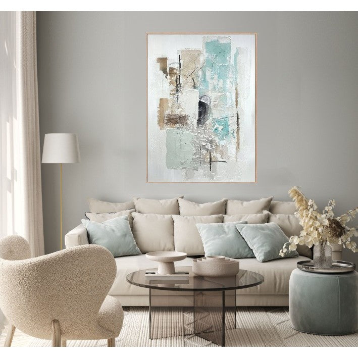 Coastal Abstract Hand Painted Framed Canvas 32"W x 48"H