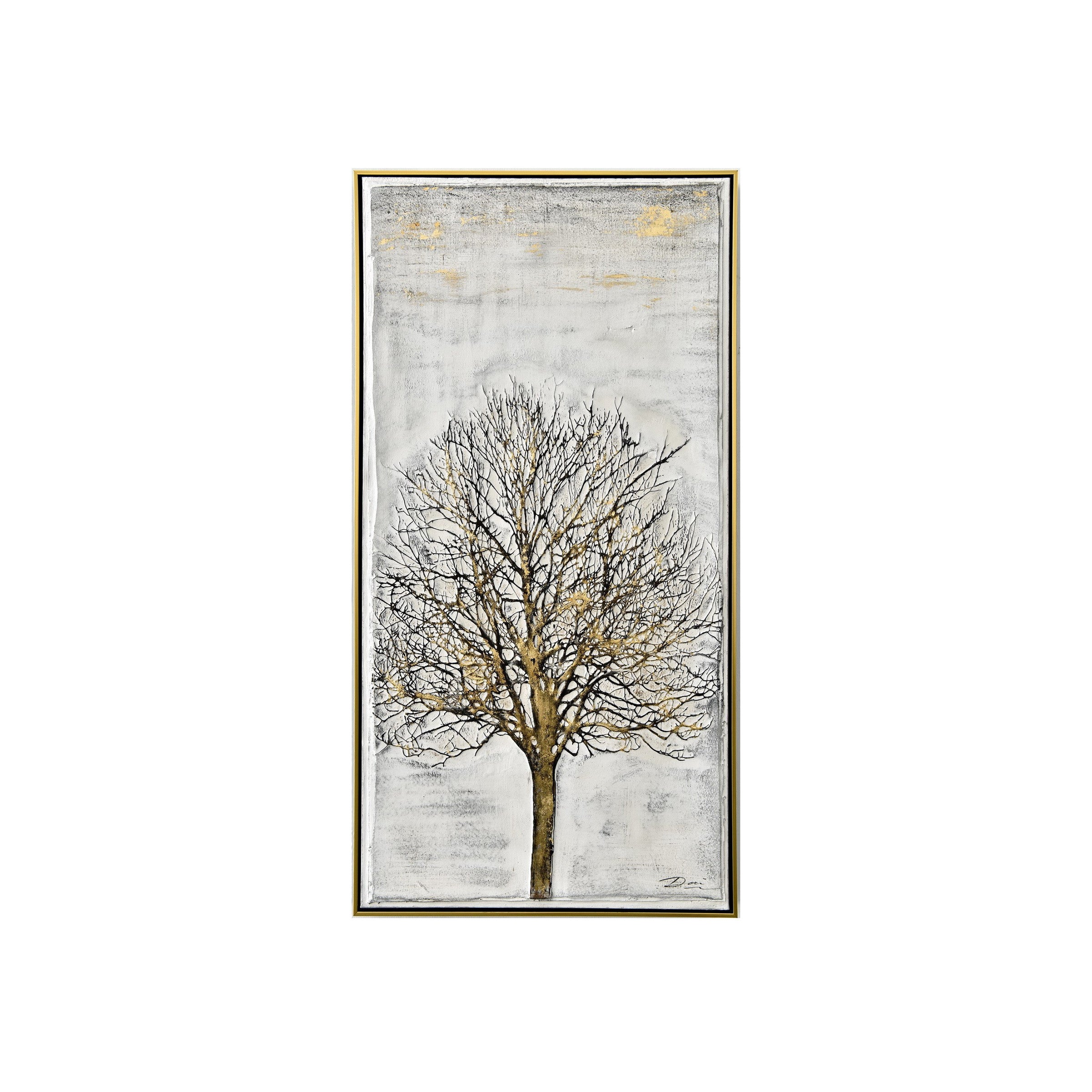 Black and Gold Tree Framed Canvas 25"W x 48"H